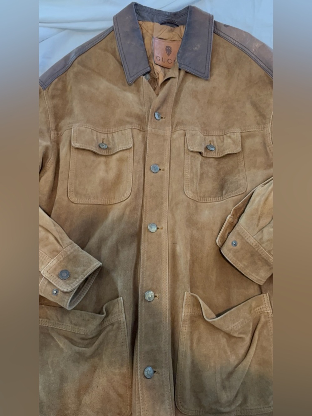 Gucci Suede Leather Field Jacket, Men’s Tan Brown Western, GUC, 0672 - Picture 16 of 16